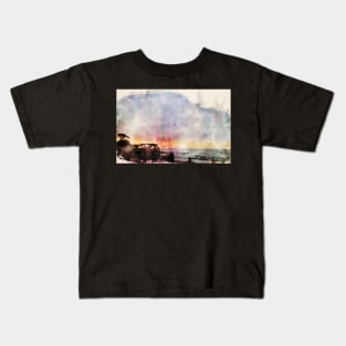 Cypress Seascape Monterey Bay 2021 Digital Watercolor Kids T-Shirt